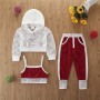 New Summer Kids Girl Sports Clothes Set Girls Hooded Shirt Vest Pants Girl Suspenders Vest 3pcs Outfits Kids Cotton Hollow Cloth