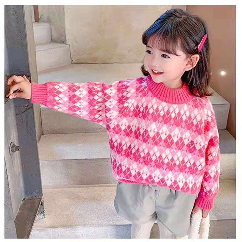 Conyson Hot Sale Kids Clothes New Design Floral Pattern Long Sleeve Casual Loose Knitted Fall Crew Neck Sweater for Baby Girls