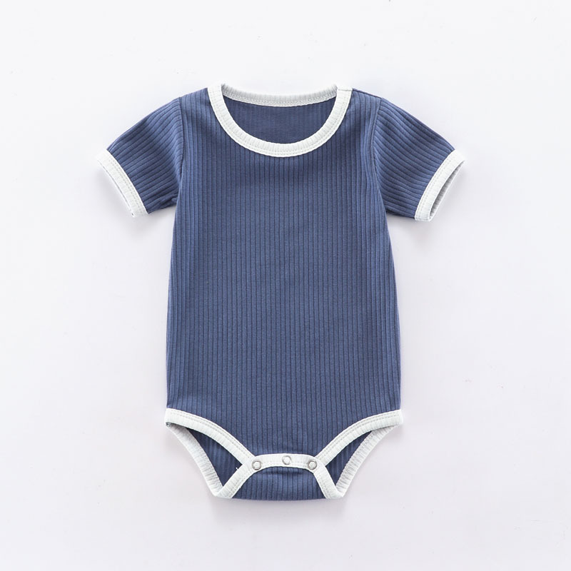 Conyson Custom Summer Hot Sale Wholesale Knitted Stripes Short Sleeve Kids Baby Clothes Ribbed Jumpsuit Unisex Boys Rompers