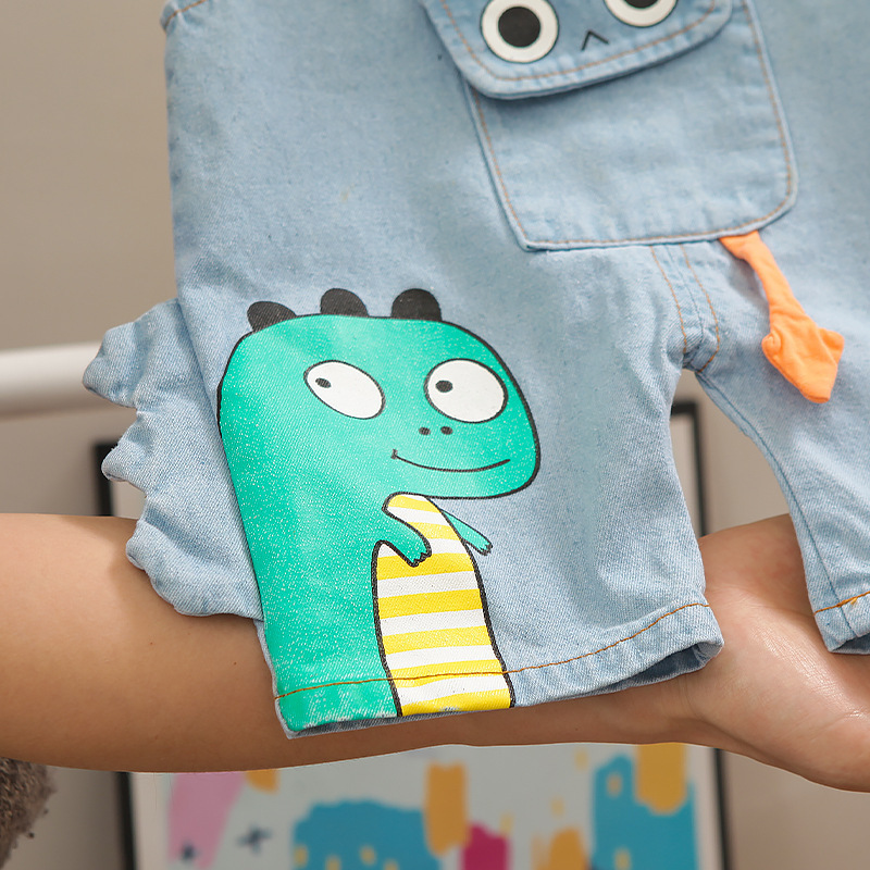 Boy Summer Clothes Customized 1-5 Years O-neck Cartoon Denim Overalls Clothes Boys Spring Clothing Jeans Sets