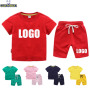 Conyson Summer Solid Color Cotton Shorts T Shirt Kids apparel Custom logo Baby Boys Clothing Sets 2 To 12 Years Old Clothes Sets