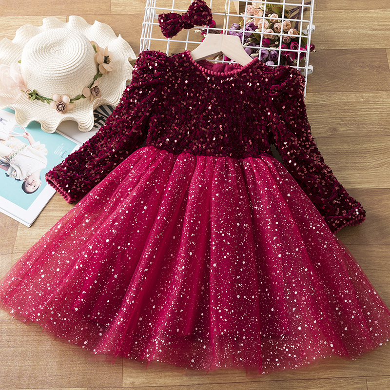 Spring Sequins Dress Kids Clothes Girls Elegant Formal Ball Gown For Girls Child Party Prom Dress Tulle Tutu Princess Dress