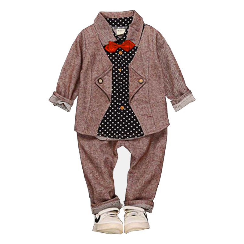 Conyson Wholesale Winter Long Sleeve Knitted Kids Boys Clothes 2Pcs Baby Boys Clothing Sets for Kids Wedding Casual Print Suit