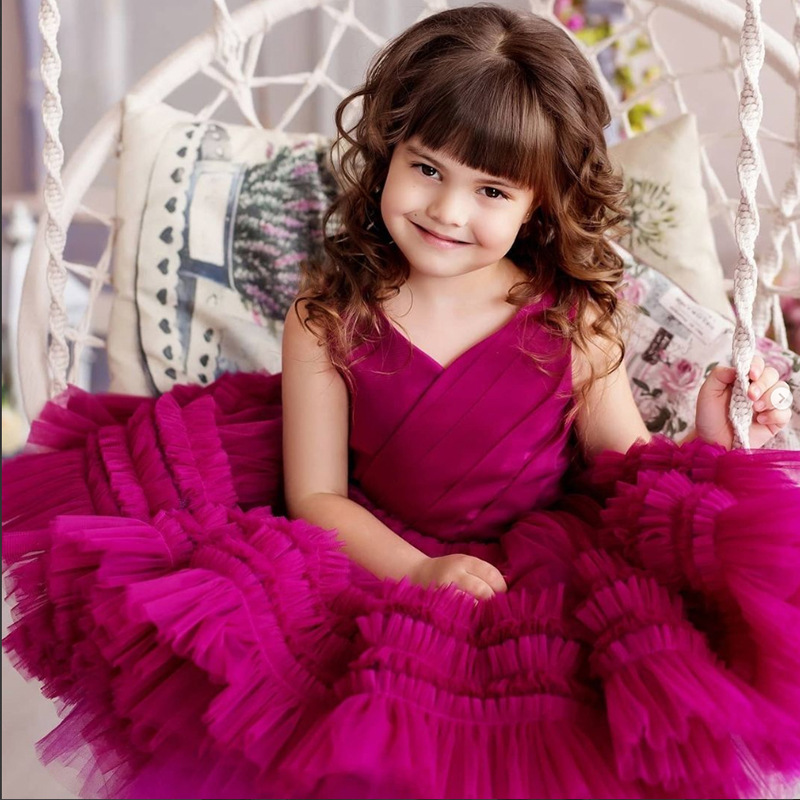 Conyson Wholesale Kids Clothes Summer Mesh Lace Sleeveless Flower Layered Princess Fashion Vintage Ceremony Clothing Tutu Dress