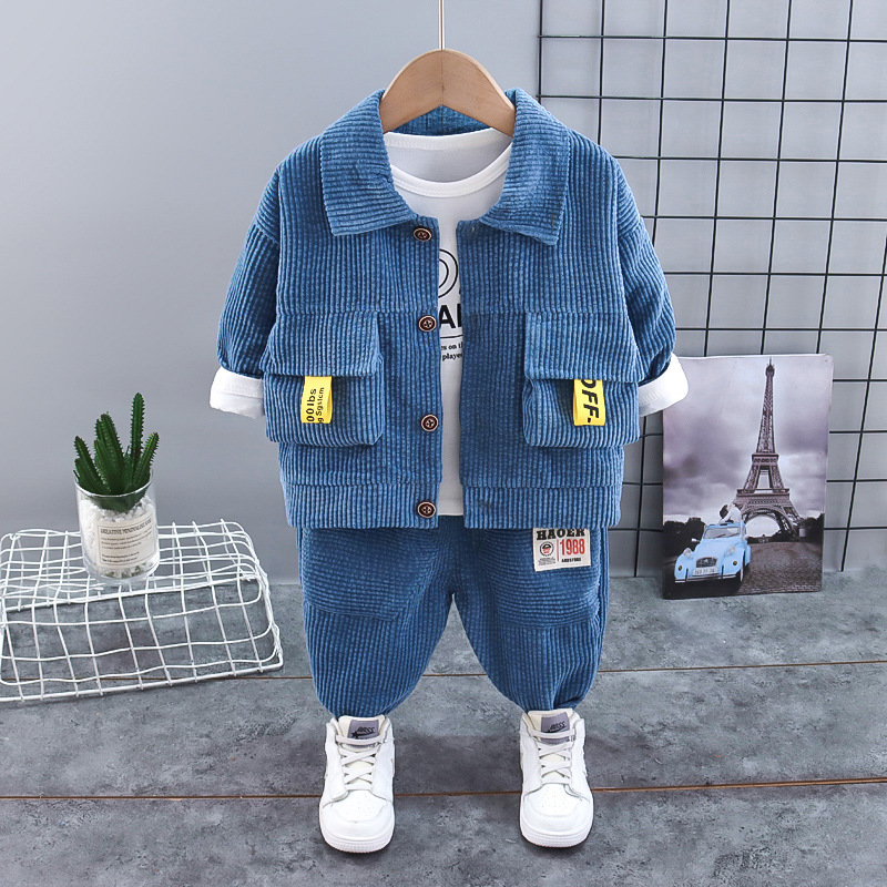 Conyson kids bulk wholesale Factory Supply korea fashion boutique baby boy cotton clothing suit casual 3 pieces clothes sets