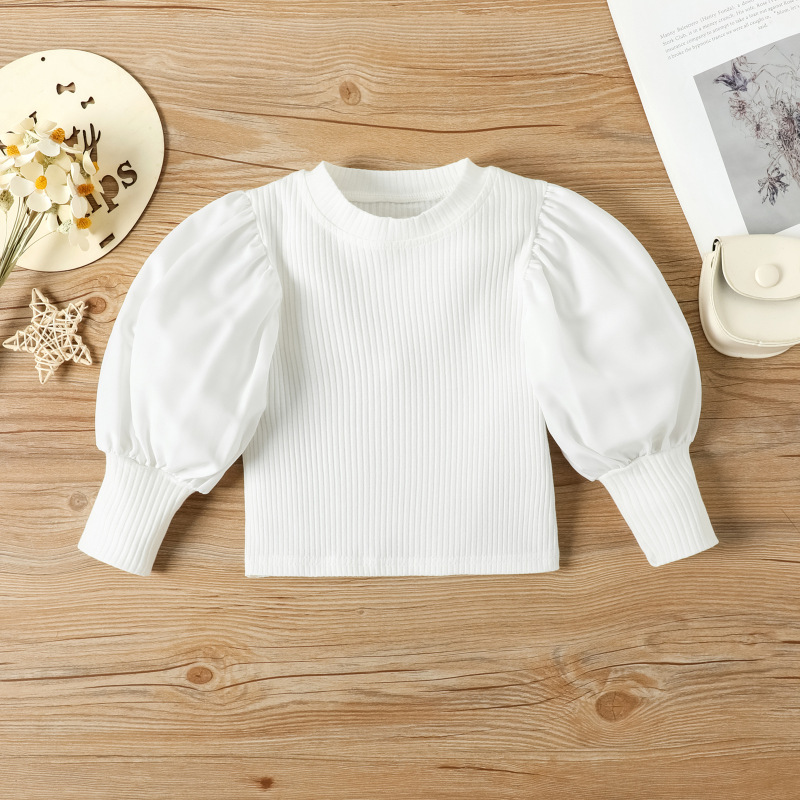 Conyson Casual Kids Girl Clothes Knit Sweater Leather Pants Outfits Long Puff Sleeved Top Pu Trousers Elegant 2pcs Girls Set