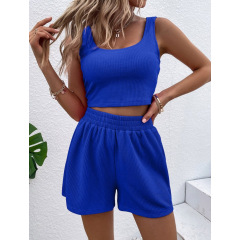 2023 Summer Custom Logo Workout Top And Shorts Sexy Fitness Urban Leisure Women Matching Tracksuit Clothing 2 Piece Set