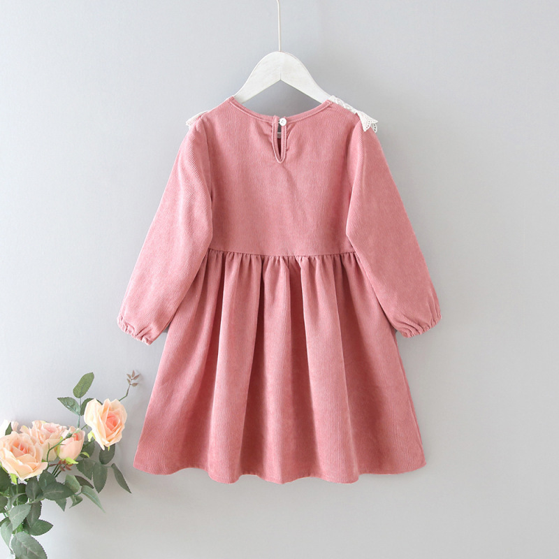 Girls' Corduroy Round Neck Retro Cotton Baby Dress Baby Long sleeve Casual Dress