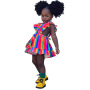 Conyson Cotton Casual Princess Short Dresses Colorful Rainbow Striped Sleeveless Ruffle Little Girls Pinafore Dress