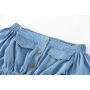 Summer New Fashion Girls Summer Hot Sale Toddler Girl Clothing Set Kids Off Shoulder Button Denim Top And Jeans Skirt Set