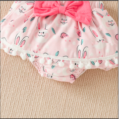 Conyson RTS Summer Letter Romper Suspender Shorts With Kneecap Three Pieces Cute Baby Girl Clothes Easter Kids Wear Clothing