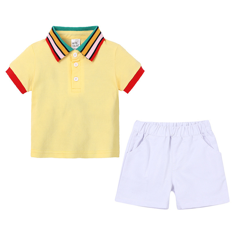 Conyson High Quality Rainbow Polo Button Boutique Shirt And Pants Suit Children Baby Boy Clothing Set Children Boys Shorts Suit