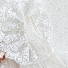 Conyson Wholesale Latest Design Summer Fluffy Lace Embroidery Boutique Flowers White Lace infant clothing Baby girls romper