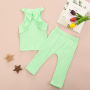 Explosion style childrens piece suit Lovely baby summer clothes set girls ruffle shoulder shirt pants 2pcs outfit girls set