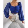 Conyson Fashion Spring Fall Long Sleeve Sexy Deep Square Neck Crop Top Chiffon Shirts Tops Short Women Lady Blouse Clothes