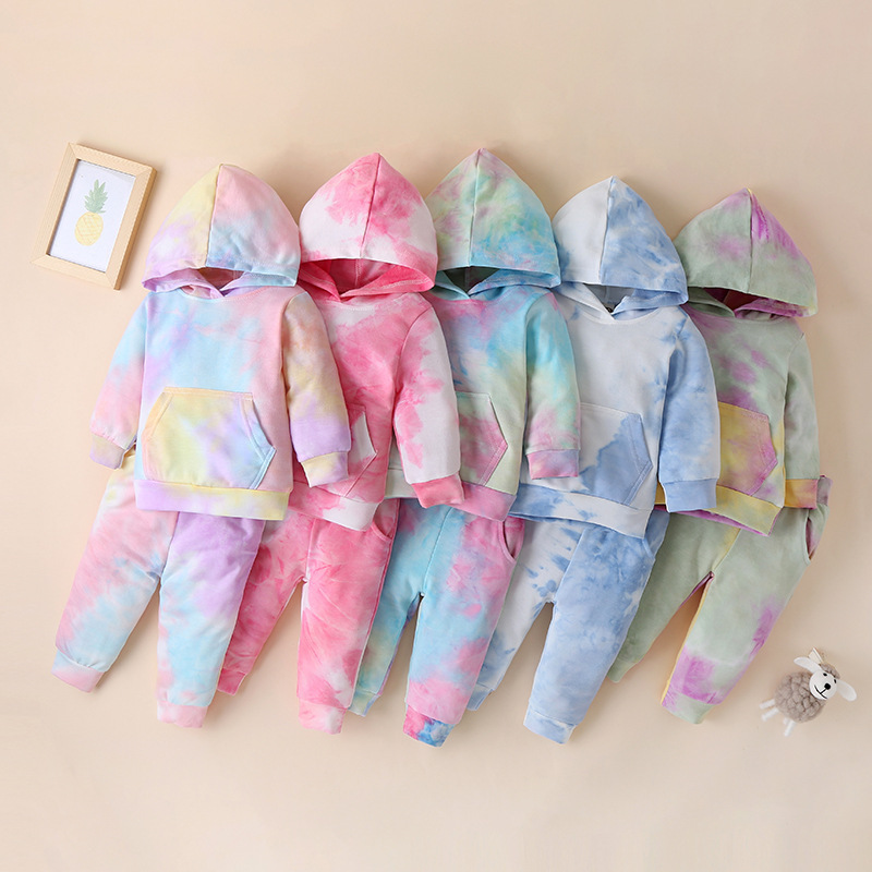 2021 new arrival tie dye autumu winter long sleeve hooded sweaters girls and boys clothing kids clothes baby outfits