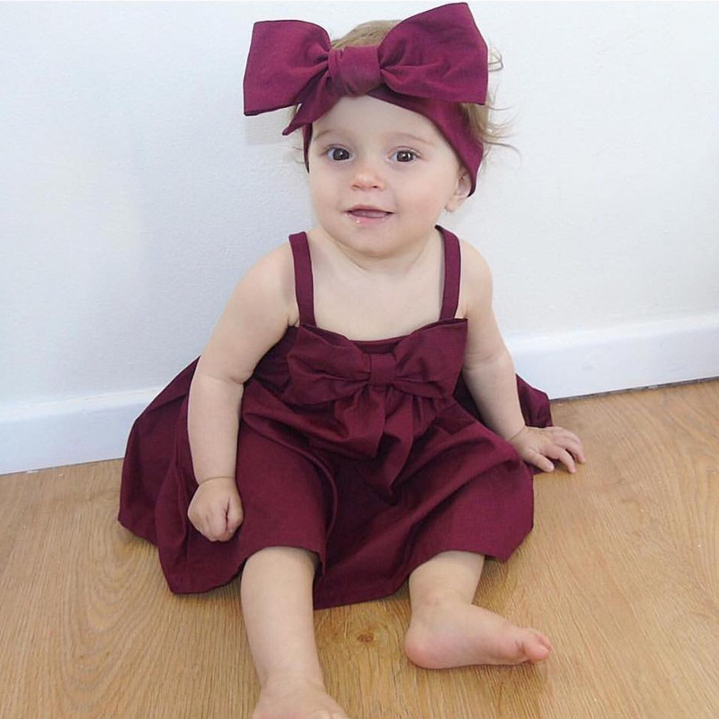 Conyson Baby Girls Summer Bowknot Sleeveless Casual Slip Dress Red Mini Sundress Girl Suspender Princess Ruffled Skirt
