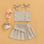 Conyosn Hot Sale New Summer Fashion Toddler Kids Baby Girls Clothes Sets Solid Strap Lace Up Vest Tops+High Waist Pleated Skirts