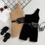 Conysonhot sale kids clothes summer baby clothing sleeveless stripes solid top vest shorts pack bag belt two pieces set