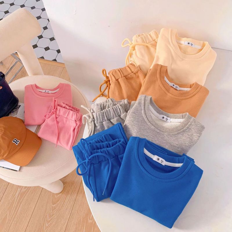 Conyson High Quality Spring Autumn kids Sports Wear Suits Long Sleeve Casual Girls Boys Solid Color Two Piece Kids Set