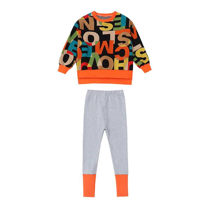Autumn Kid Clothing Fashion Casual Set Kid Letter Sweater Leggings Two-piece Set