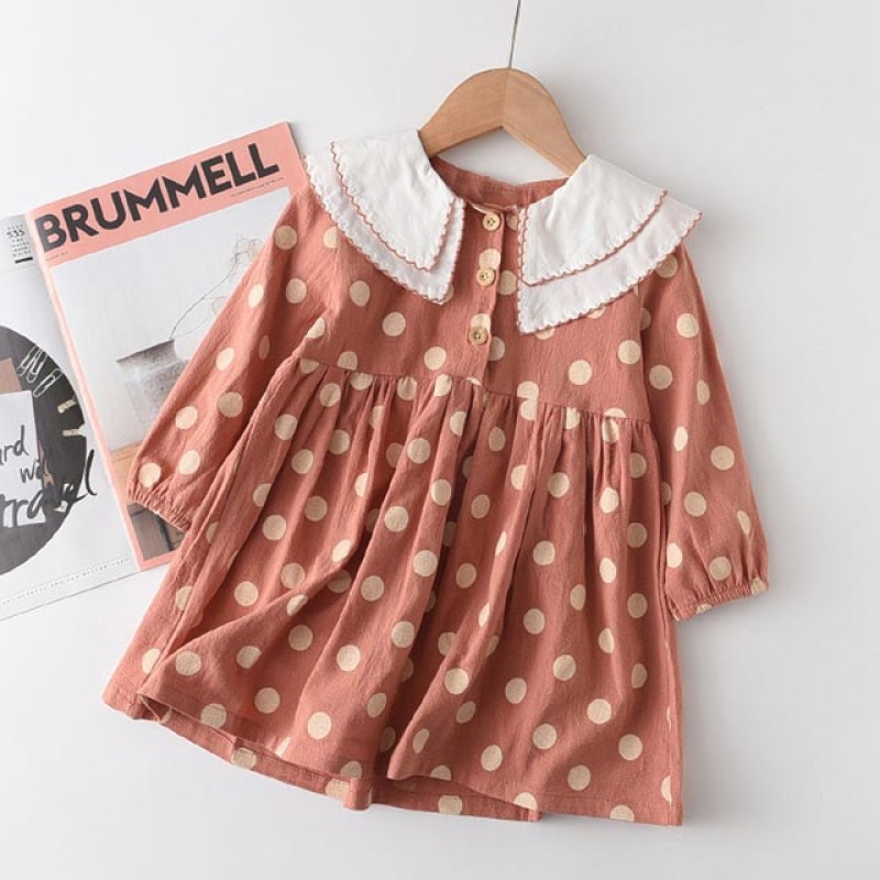 Factory Customization Woolen Cotton Ball Gown Below Knee Girl Solid Long Sleeve Dress Children