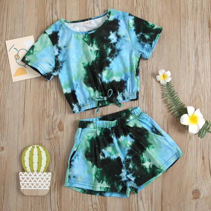 Conyson Hot Sale Kids Clothing Baby Girls and Boys Tie Dyed Short Sleeve T-shirt + Shorts 2Pcs Summer Unisex Kids Clothing Set