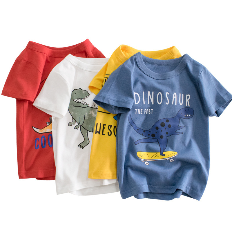 Conyson Hot Sale  Custom 100% Cotton Short Sleeves Cartoon Dinosaur Printing Kids Clothing Baby Boys Graphic T-shirts