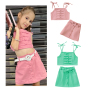Conyson Fashion Kids Girls Clothes Sets 2pcs Plain Shoulder Straps Crop Camisole A-Line Skirts With Waist Belt Children Clothing