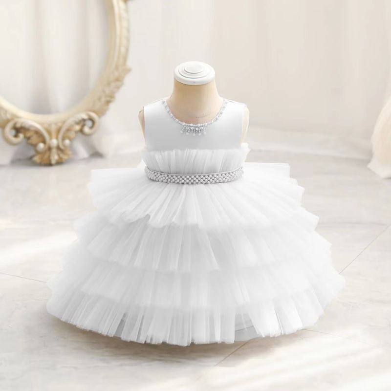 Conyson Lovely Floral Sleeveless Dress Toddler Infant Newborn Layered Pearl Princess Dress Ombre Cute Party Dress