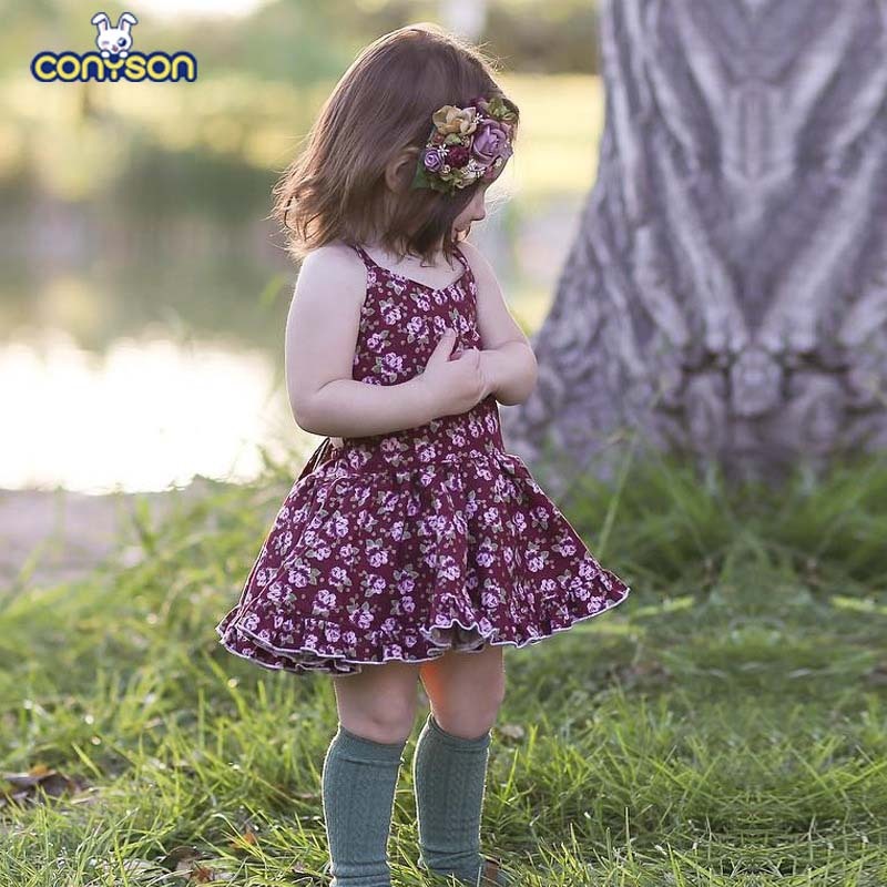 Conyson Summer New Design Kids Cotton Casual Sleeveless Suspender Clothing Children Flower 1-5 Years Baby Girls Dresses
