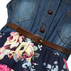 Girls Denim Floral Dress Summer Party Dress with Belt Children Flying Short Sleeve Casual Clothing Baby Girl Kids Fashion Outfit