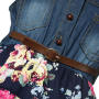Girls Denim Floral Dress Summer Party Dress with Belt Children Flying Short Sleeve Casual Clothing Baby Girl Kids Fashion Outfit