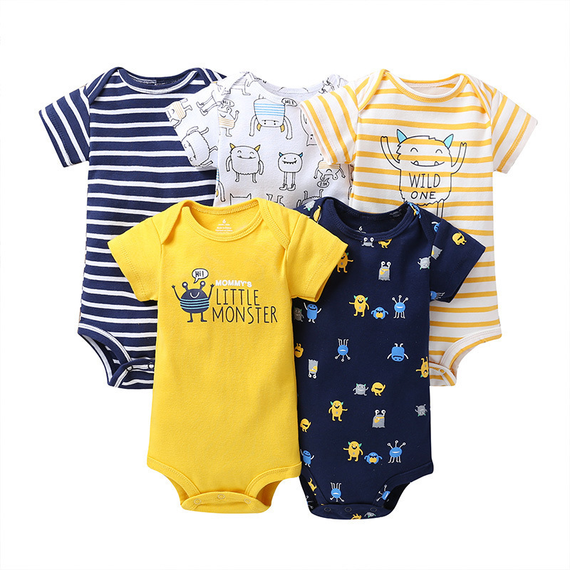 High Quality Short-Sleeve 5Pieces Baby Bodysuit Set Import Baby Clothes From China