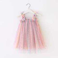 conyson wholesale new fashion sleeveless formal clothes party sequins sling strap frock summer tulle baby girls dress