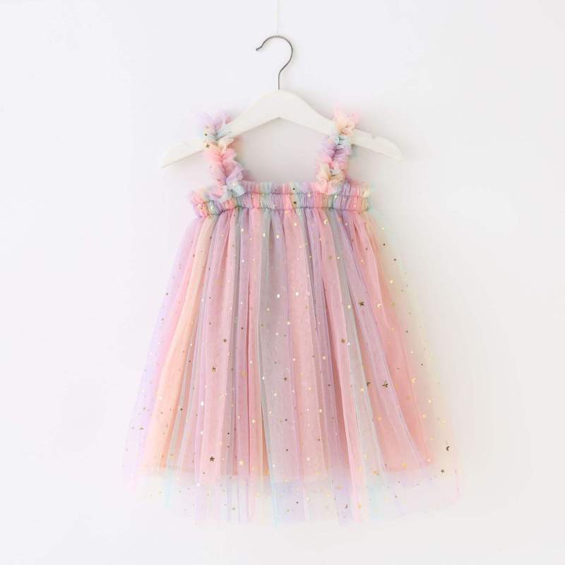 conyson wholesale new fashion sleeveless formal clothes party sequins sling strap frock summer tulle baby girls dress