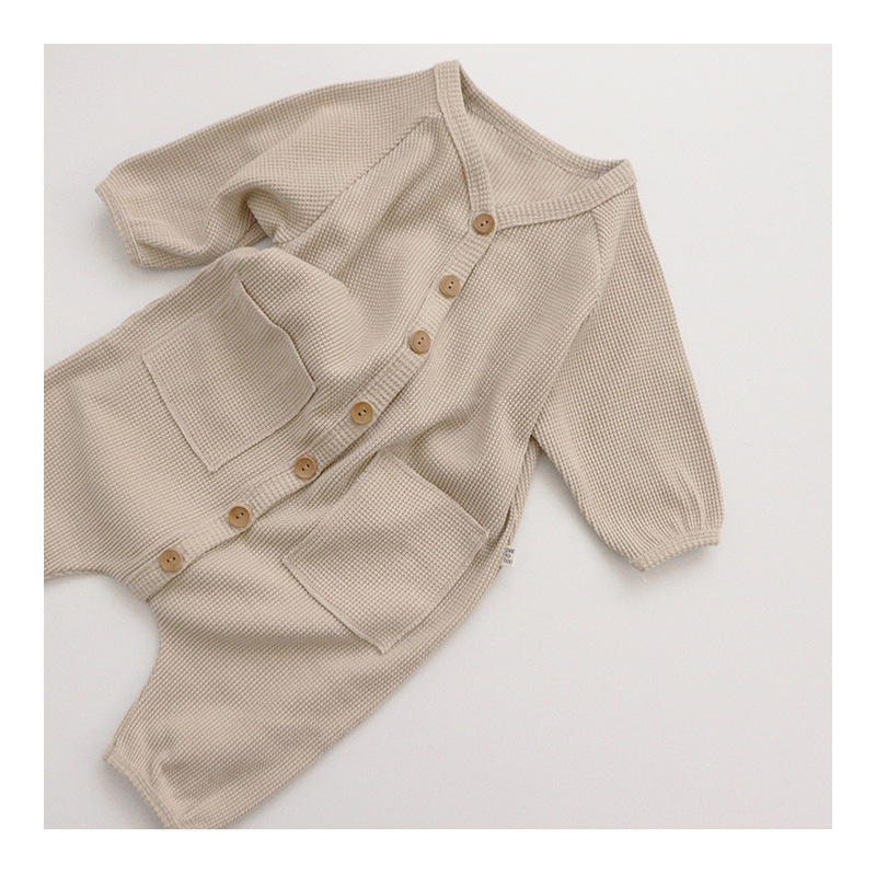 Conyson с длинным рукавом оптовая продажа детская одежда унисекс вафельные пуговицы новорожденных мальчиков и девочек милый комбинезон летние однотонные комбинезоны