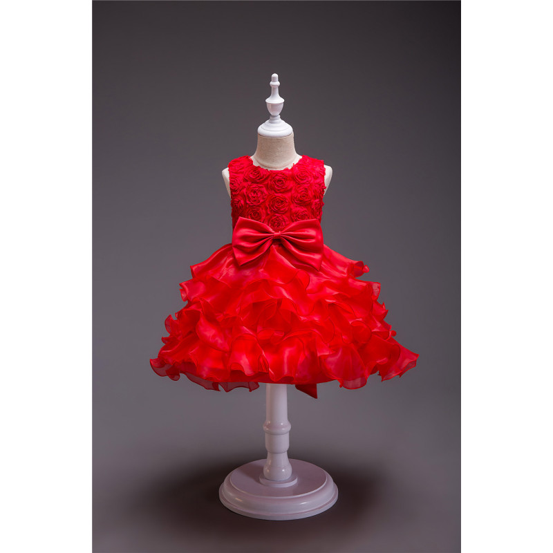 Wholesale Summer Children Dress Exquisite Girl Fluffy Layered Princess Wedding Dress Bow Cute Dress