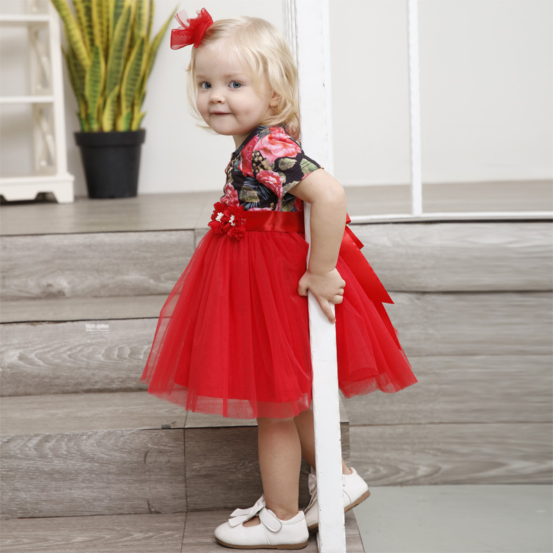 Conyson Hot Sale Western Style Girls Summer Christmas Gift Wedding Party Flowers Dress Elegant Crew Neck Baby Girls Tutu Dress