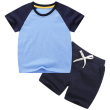 Sky blue dark blue + dark blue color matching short T suit