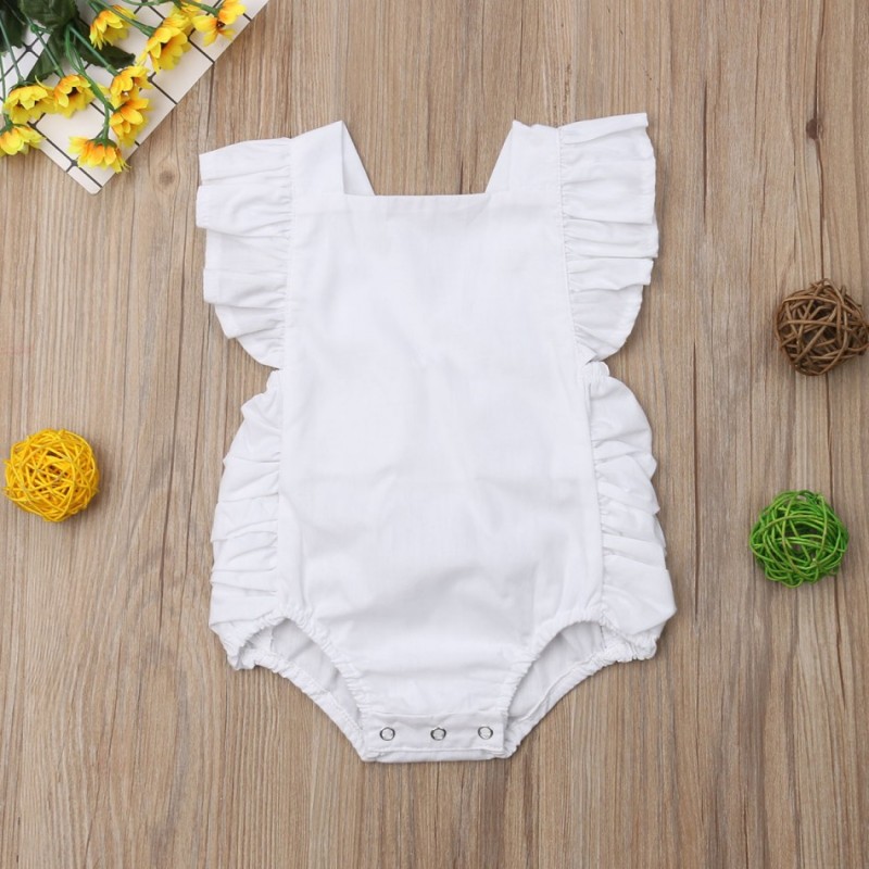 Conyson Wholesale Kids Baby Clothes Summer Sleeveless Candy Color Newborn Infant Baby Girl Solid Ruffle Romper Jumpsuit Outfits
