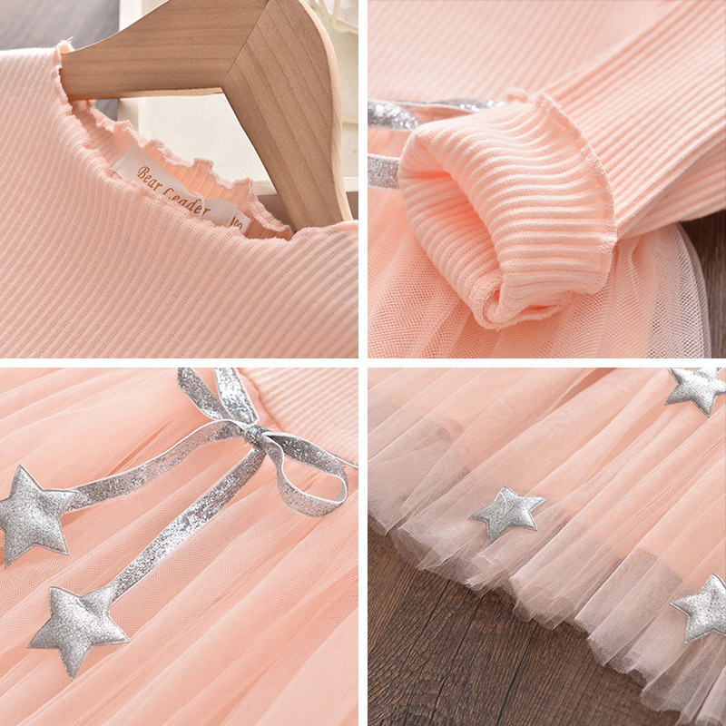 Manufacturers Selling Custom New Long-sleeve Tethers Girl Mesh Dress With Stars For Girls
