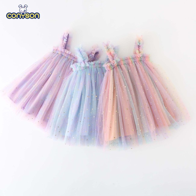 conyson wholesale new fashion sleeveless formal clothes party sequins sling strap frock summer tulle baby girls dress