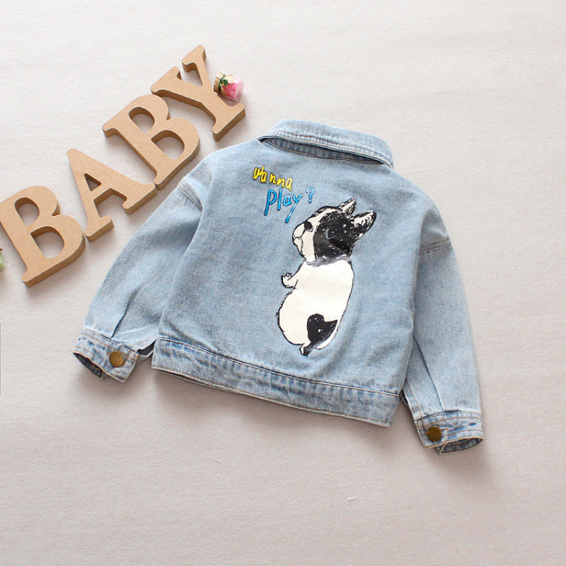 Custom Children Wear Baby Single Breasted Cotton Kids Cartoon Denim Jacket Toddler Girl Coats