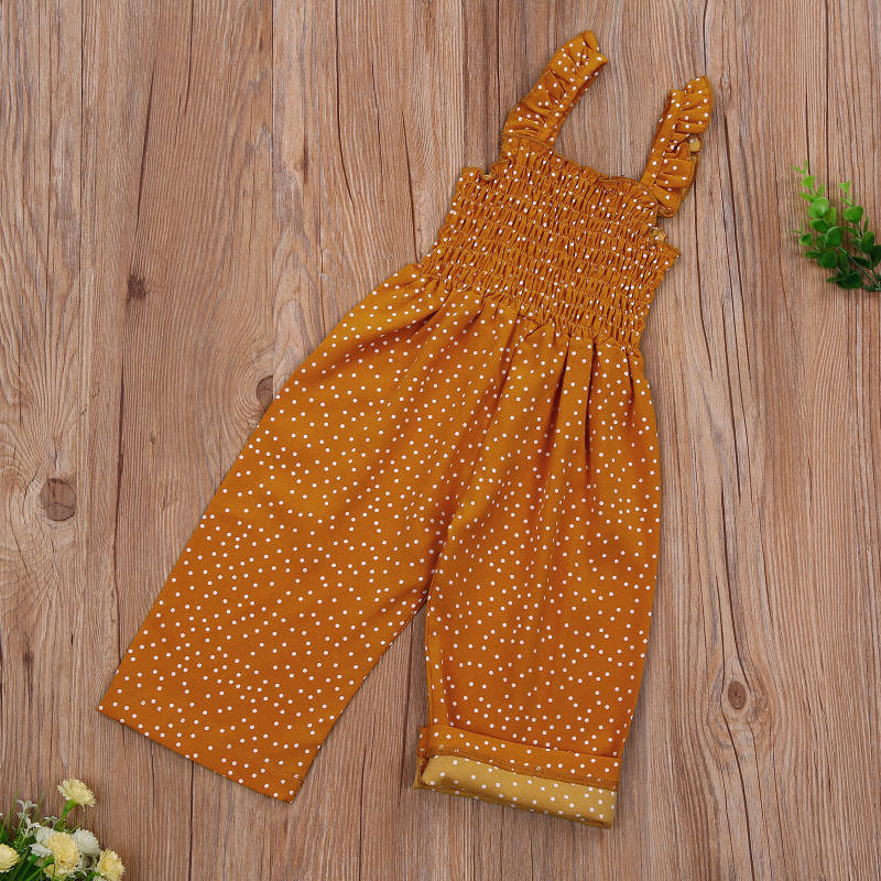 Conyson Kids Girls Summer Suspender Jumpsuit Backless Overalls Ruffled Sleeveless Polka Dot Ruffles Long Pants Overalls