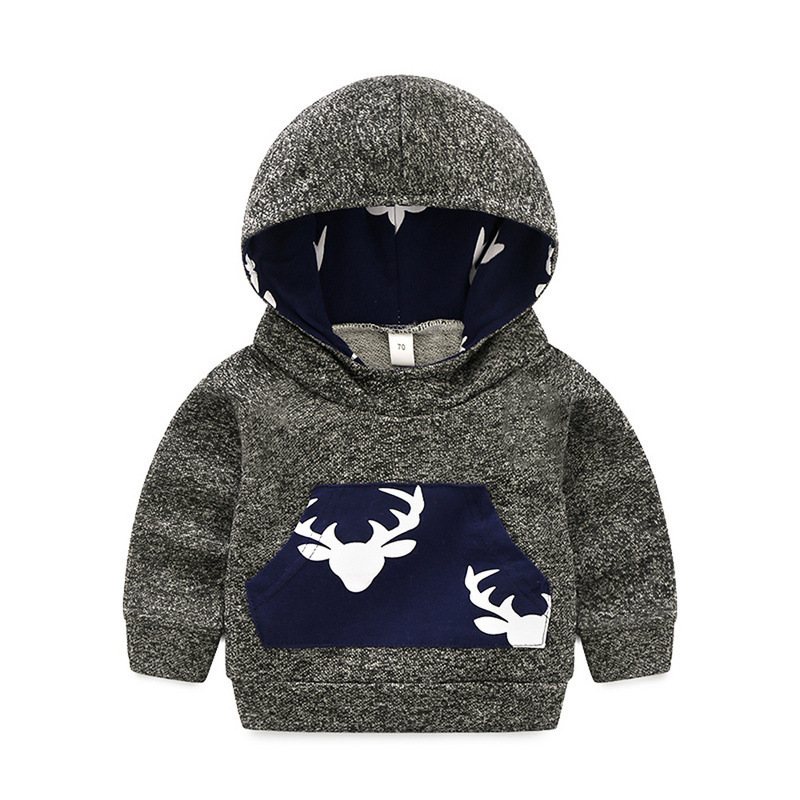 Autumn Winter Newborn Baby Cartoon 2pcs Outfit Christmas Elk Pullover Hooded Sweater And Trousers Baby Boys Cotton Clothes