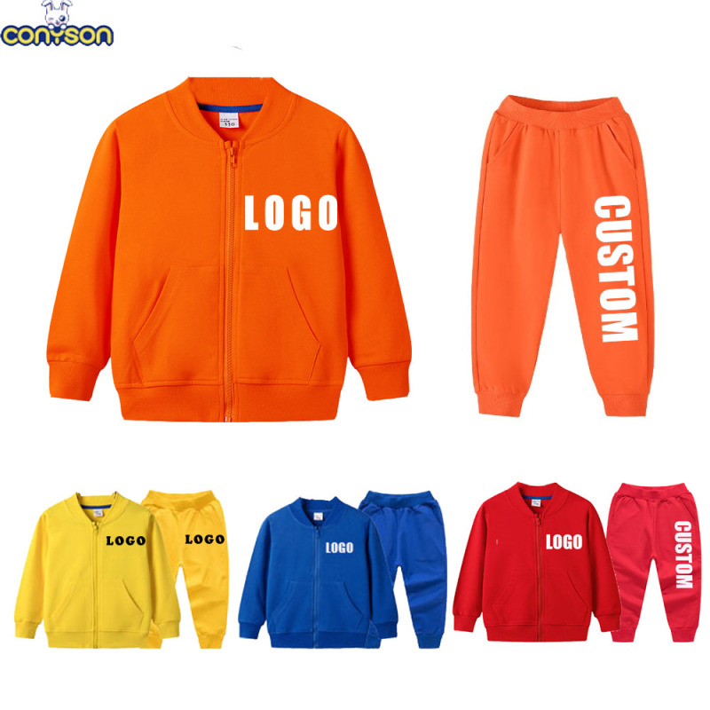 Conyson Custom Made Outdoor hot sale toddler jogger zipper suit Baby Clothes Kids cotton clothing Tracksuits Sweatsuit Sets