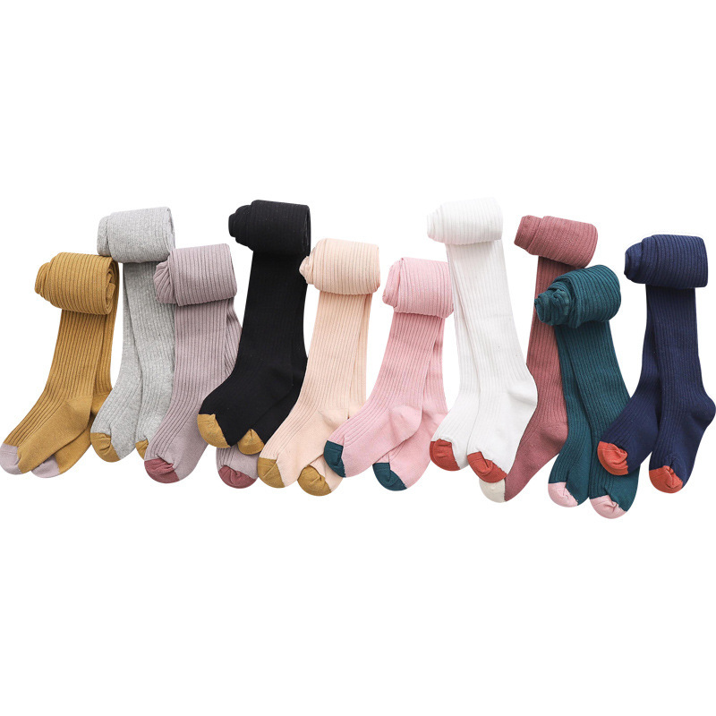 Wholesales Autumn Winter Baby Girl Leggings Stripe Cotton Solid Colors Matching Lovely Pantyhose Infant Clothing