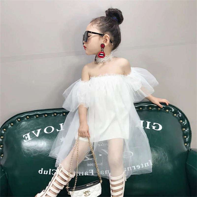 New Style Girl Skirt Dress Off-the-shoulder Mesh Fairy Girl Summer Clothes Pure Cotton Girls Skirt