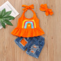 Custom Summer Off Shoulder Top Ripped Holes Denim Shorts Children Toddler Outfits Ruffle Pant Kids Baby Girls Clothing Sets